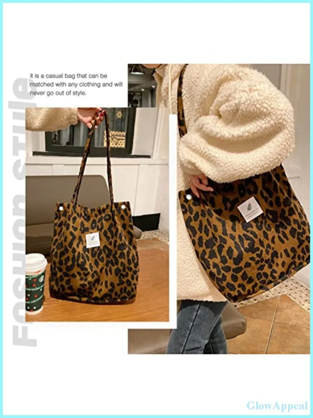 Women's Corduroy Tote Bag, Large Capacity Shoulder Purse with Inner Pockets